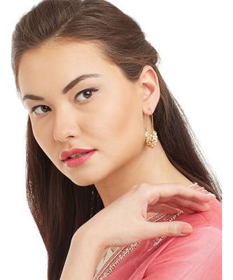 Designer Pearl Stone Gold Plated Bunched Pearl Bali Hoop Earrings 1