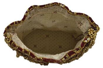 Silk Ethnic Golden Embroidered Brown Handbag Potli Bag 2