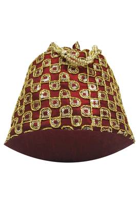 Silk Ethnic Golden Embroidered Brown Handbag Potli Bag 3
