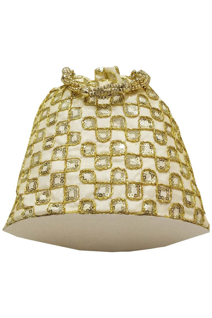 Silk Ethnic Golden Embroidered Gold Handbag Potli Bag SHREE SHYAM