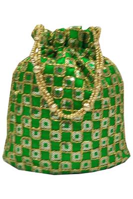Silk Ethnic Golden Embroidered Green Handbag Potli Bag 4