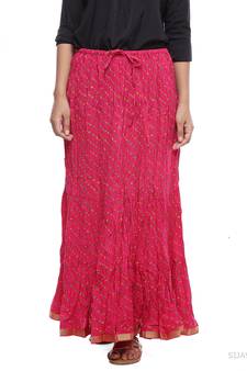 Pink Cotton Lehariya Printed Skirt