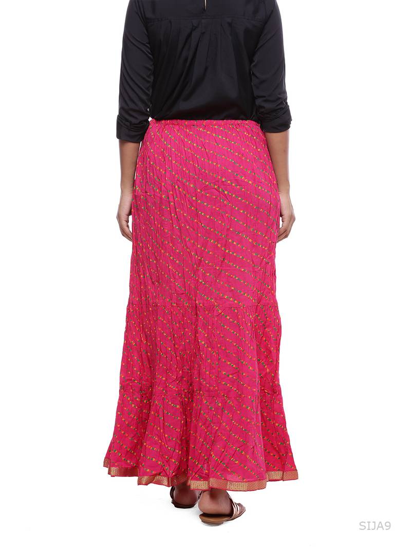 Pink Cotton Lehariya Printed Skirt
