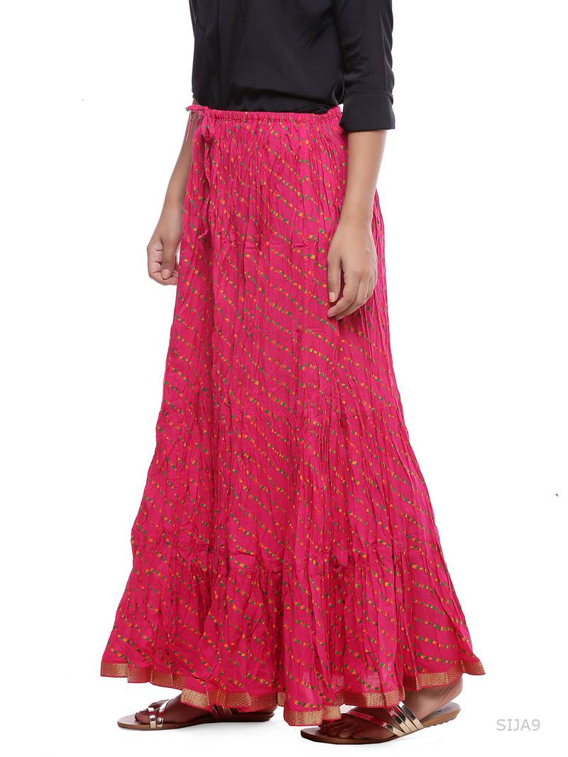 Pink Cotton Lehariya Printed Skirt