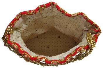 Silk Ethnic Golden Embroidered Red Handbag Potli Bag 2