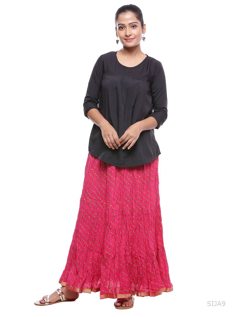Pink Cotton Lehariya Printed Skirt