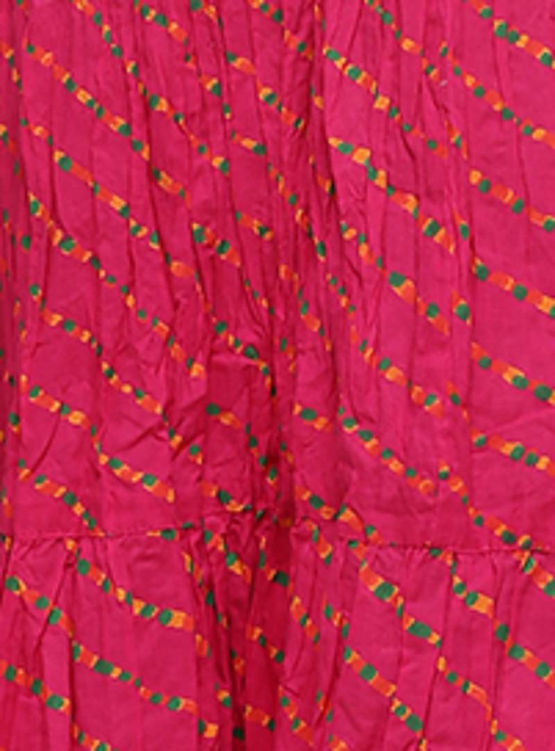 Pink Cotton Lehariya Printed Skirt