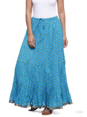 Blue Cotton Lehariya Printed Skirt 1