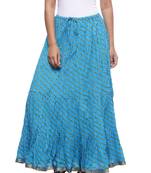 Blue Cotton Lehariya Printed Skirt