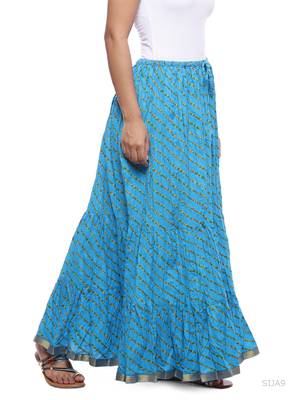Blue Cotton Lehariya Printed Skirt 3