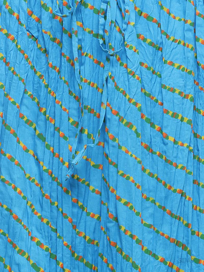 Blue Cotton Lehariya Printed Skirt