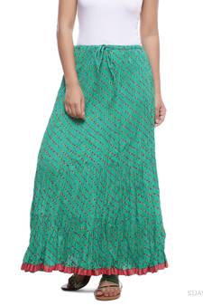 Green Cotton Lehariya Printed Skirt