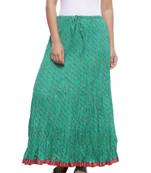 Green Cotton Lehariya Printed Skirt