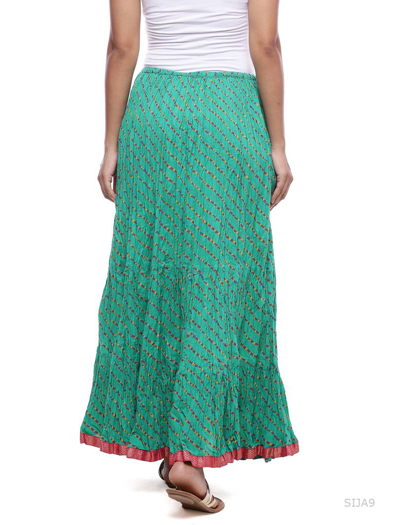 Green Cotton Lehariya Printed Skirt