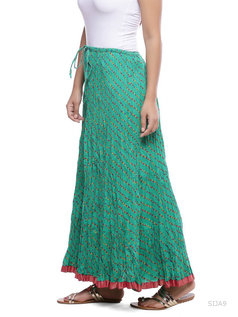 Green Cotton Lehariya Printed Skirt