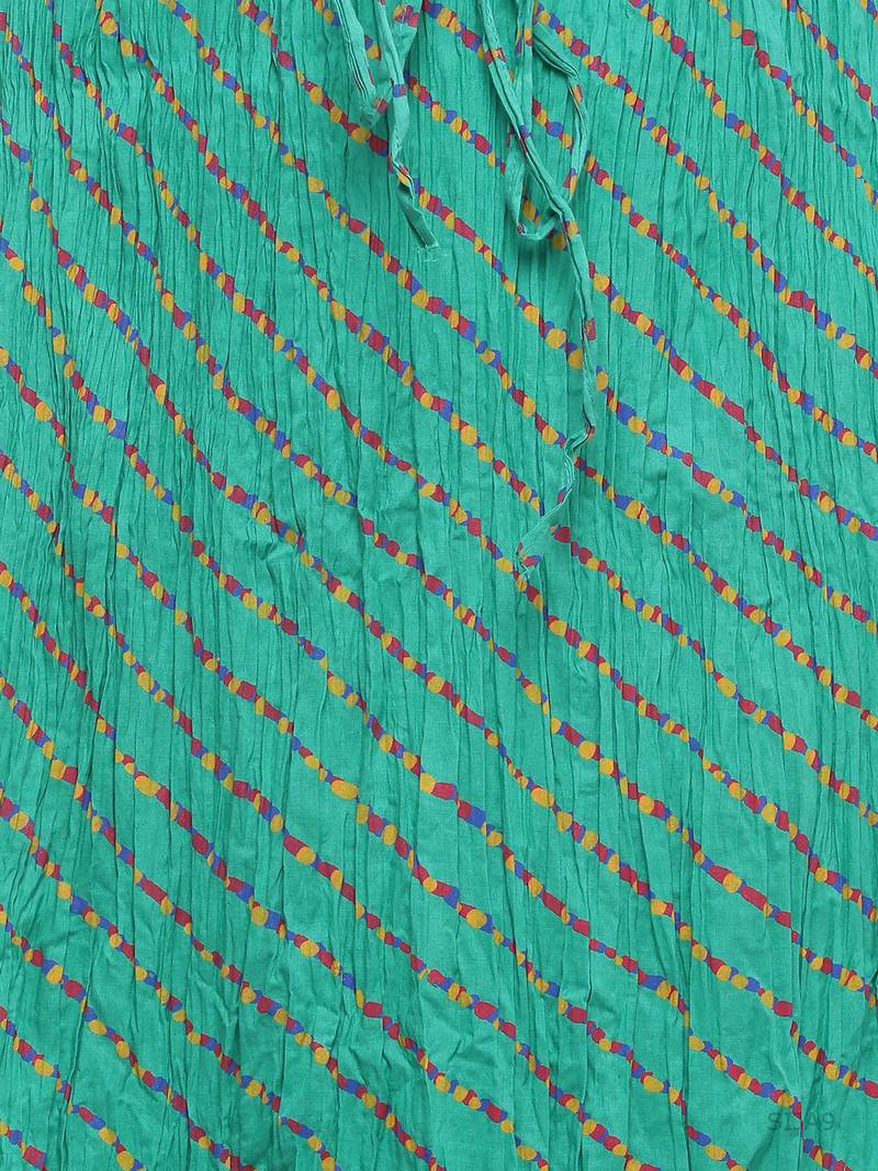 Green Cotton Lehariya Printed Skirt