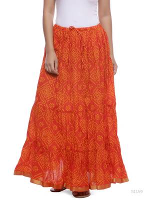 Orange Cotton Bandhej Print Skirt 1