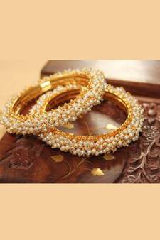 Designer Pearl Stone Wedding Bridal Bunched Pearl Bangles Set