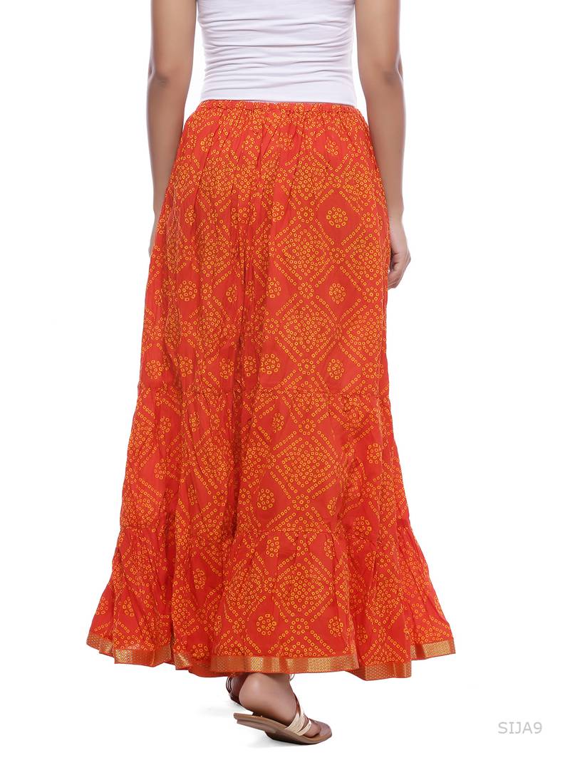 Orange Cotton Bandhej Print Skirt
