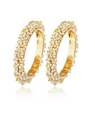 Designer Pearl Stone Wedding Bridal Bunched Pearl Bangles Set 2
