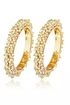 Designer Pearl Stone Wedding Bridal Bunched Pearl Bangles Set
