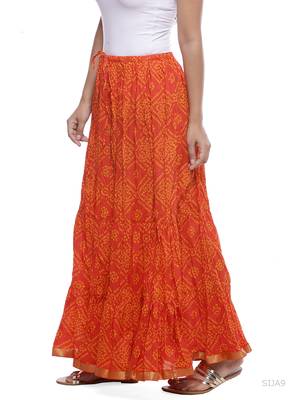 Orange Cotton Bandhej Print Skirt 3
