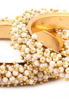Designer Pearl Stone Wedding Bridal Bunched Pearl Bangles Set