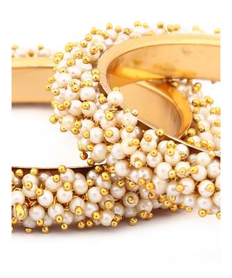 Designer Pearl Stone Wedding Bridal Bunched Pearl Bangles Set 1