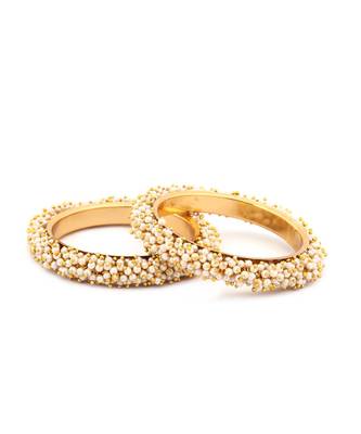 Designer Pearl Stone Wedding Bridal Bunched Pearl Bangles Set 2