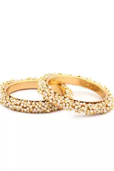 Designer Pearl Stone Wedding Bridal Bunched Pearl Bangles Set