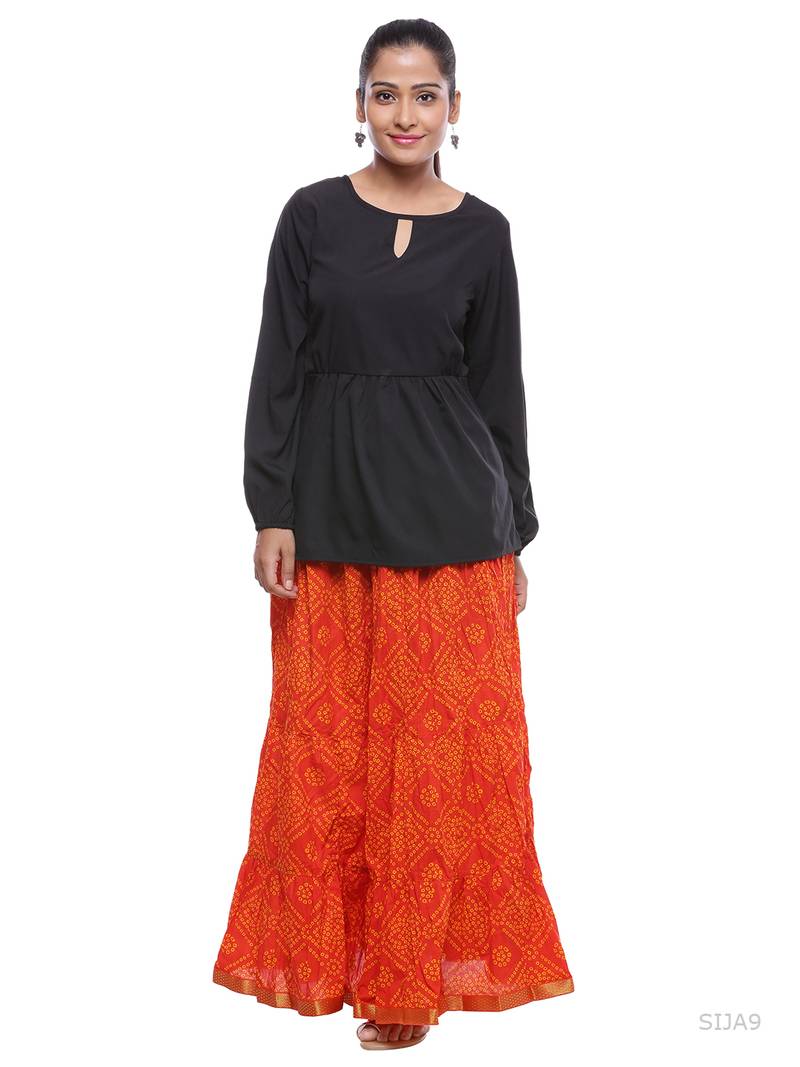 Orange Cotton Bandhej Print Skirt