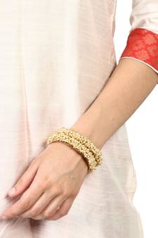 Designer Pearl Stone Wedding Bridal Bunched Pearl Bangles Set
