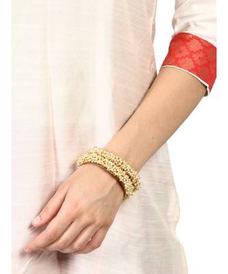 Designer Pearl Stone Wedding Bridal Bunched Pearl Bangles Set 1