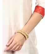 Designer Pearl Stone Wedding Bridal Bunched Pearl Bangles Set