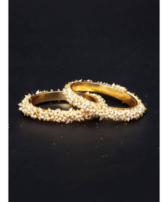 Designer Pearl Stone Wedding Bridal Bunched Pearl Bangles Set 2