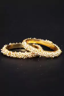 Designer Pearl Stone Wedding Bridal Bunched Pearl Bangles Set