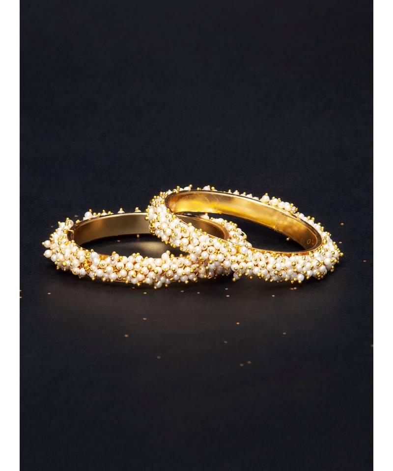 Designer Pearl Stone Wedding Bridal Bunched Pearl Bangles Set