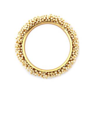 Designer Pearl Stone Wedding Bridal Bunched Pearl Bangles Set 3