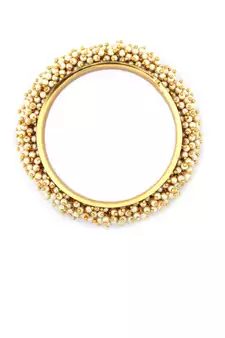 Designer Pearl Stone Wedding Bridal Bunched Pearl Bangles Set