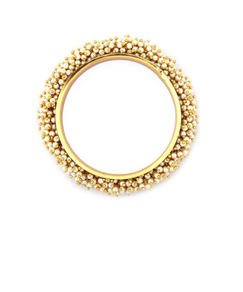 Designer Pearl Stone Wedding Bridal Bunched Pearl Bangles Set