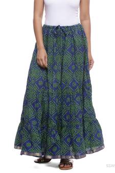 Blue Cotton Bandhej Print Skirt
