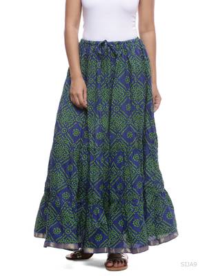 Blue Cotton Bandhej Print Skirt 1