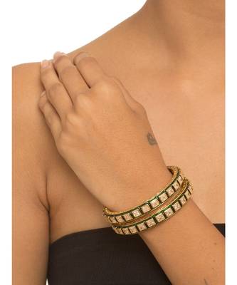 Designer Green Meenakari Square Kundan Stone Wedding Bridak Bangles Set 1