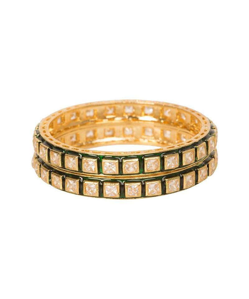 Designer Green Meenakari Square Kundan Stone Wedding Bridak Bangles Set