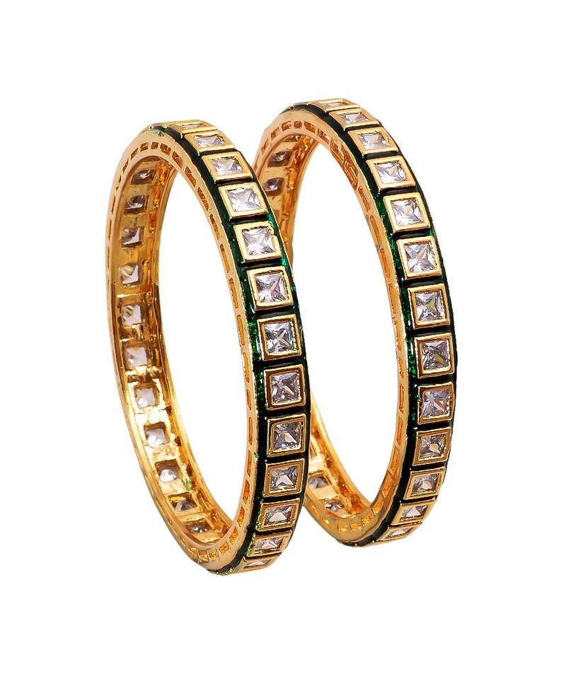 Designer Green Meenakari Square Kundan Stone Wedding Bridak Bangles Set