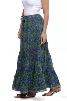 Blue Cotton Bandhej Print Skirt