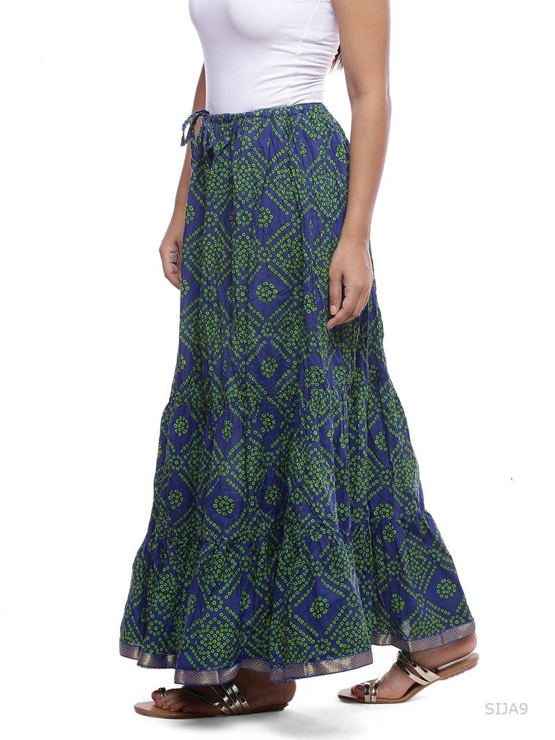 Blue Cotton Bandhej Print Skirt