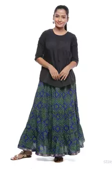 Blue Cotton Bandhej Print Skirt