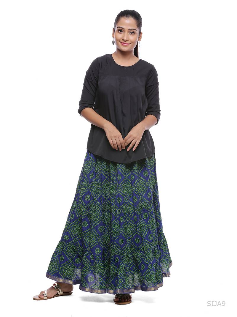 Blue Cotton Bandhej Print Skirt