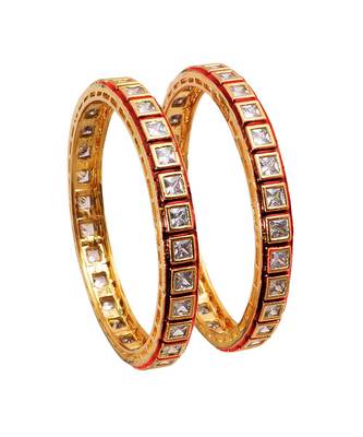 Designer Red Meenakari Square Kundan Stone Wedding Bridak Bangles Set 2
